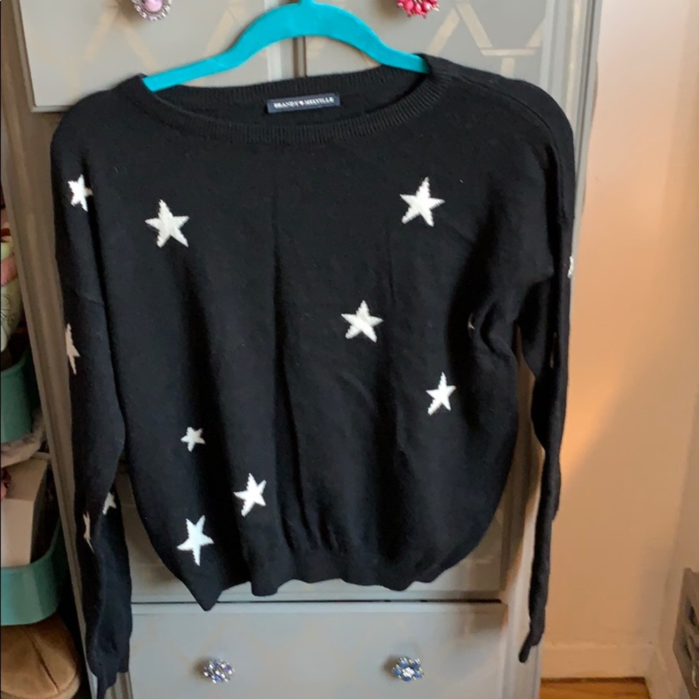 Brandy Melville Black Crewneck Sweater with White Star Design